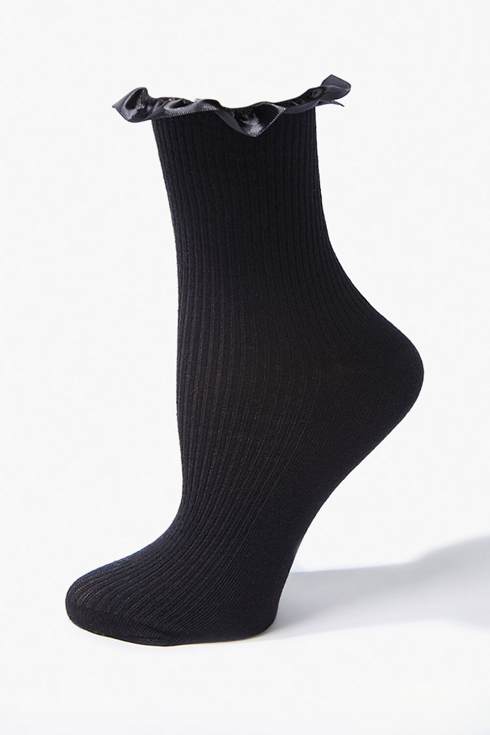 BLACK Ruffle-Trim Crew Socks, image 1