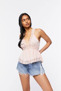 LIGHT PINK Plunging Lace Top, image 1
