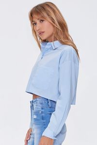 BLUE Cropped Button-Front Shirt, image 2