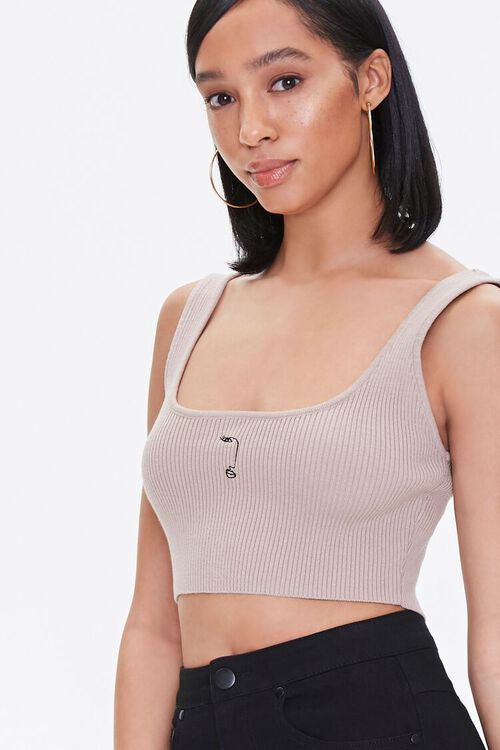 TAUPE Sweater-Knit Cropped Tank Top, image 1