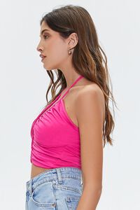 SHOCKING PINK Ruched Cutout Cropped Halter Top, image 2