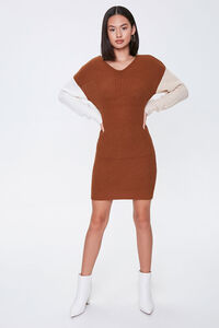 BROWN/TAUPE Colorblock Twist-Front Dress, image 3