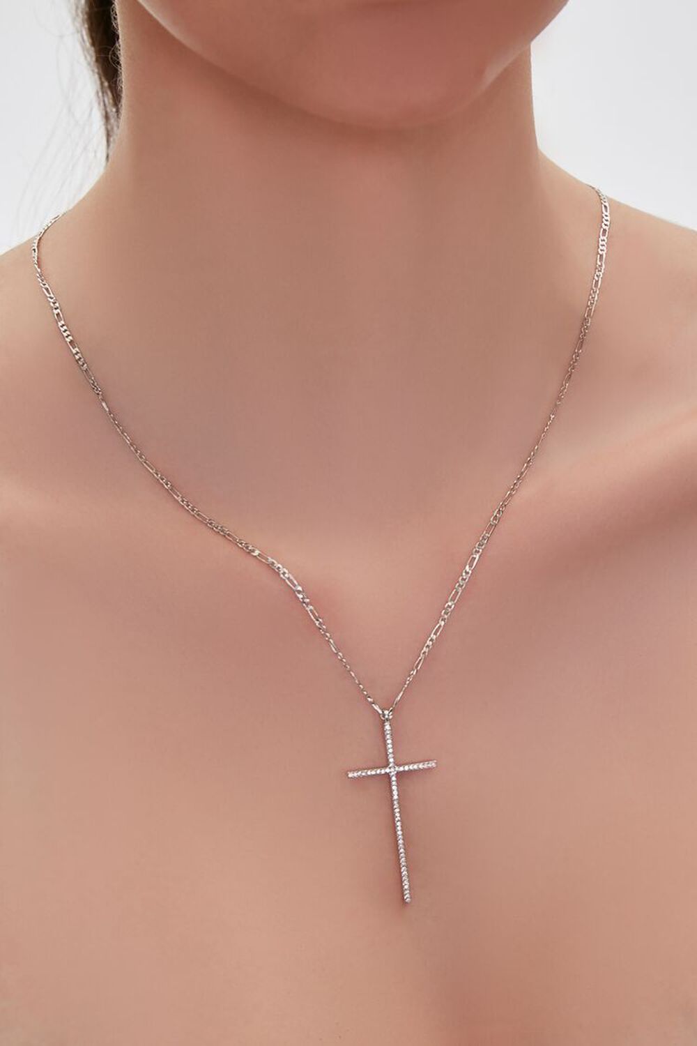 SILVER Rhinestone Cross Necklace, image 1