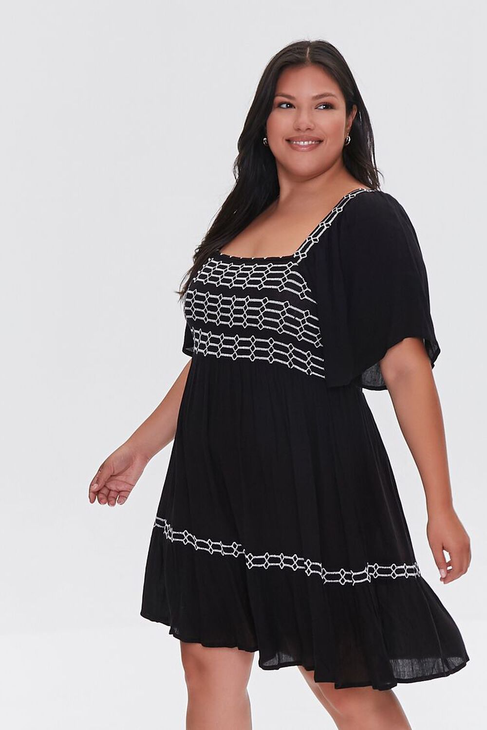 BLACK Plus Size Embroidered Peasant Dress, image 1