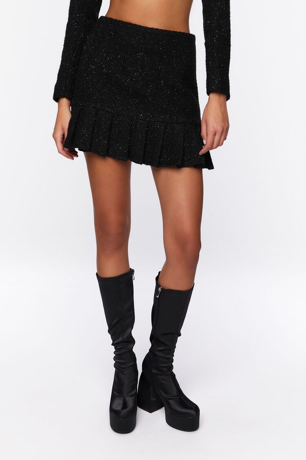 Tweed Pleated Mini Skirt, image 2
