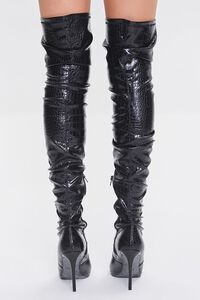 BLACK Faux Croc Leather Thigh-High Boots, image 3