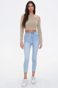 TAN Fuzzy Knit One-Shoulder Sweater, image 4