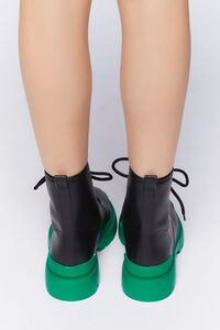 BLACK/GREEN Faux Leather Colorblock Combat Boots, image 3