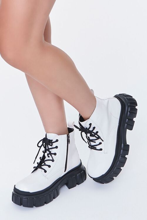 WHITE/BLACK Lace-Up Chunky Booties, image 1