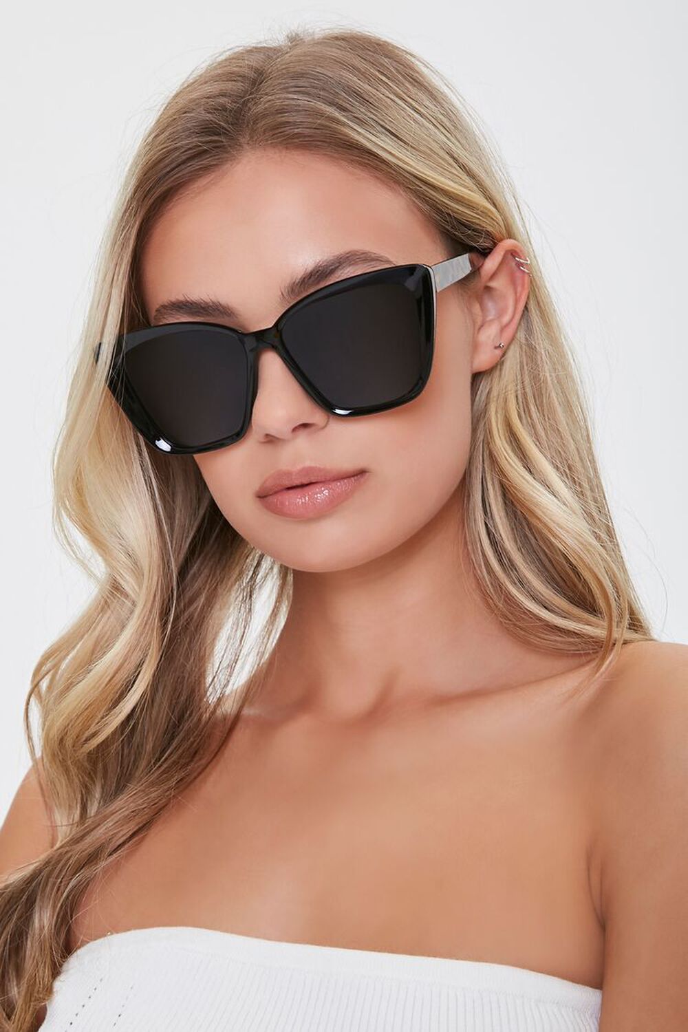 BLACK/BLACK Contrast Cat-Eye Sunglasses, image 1