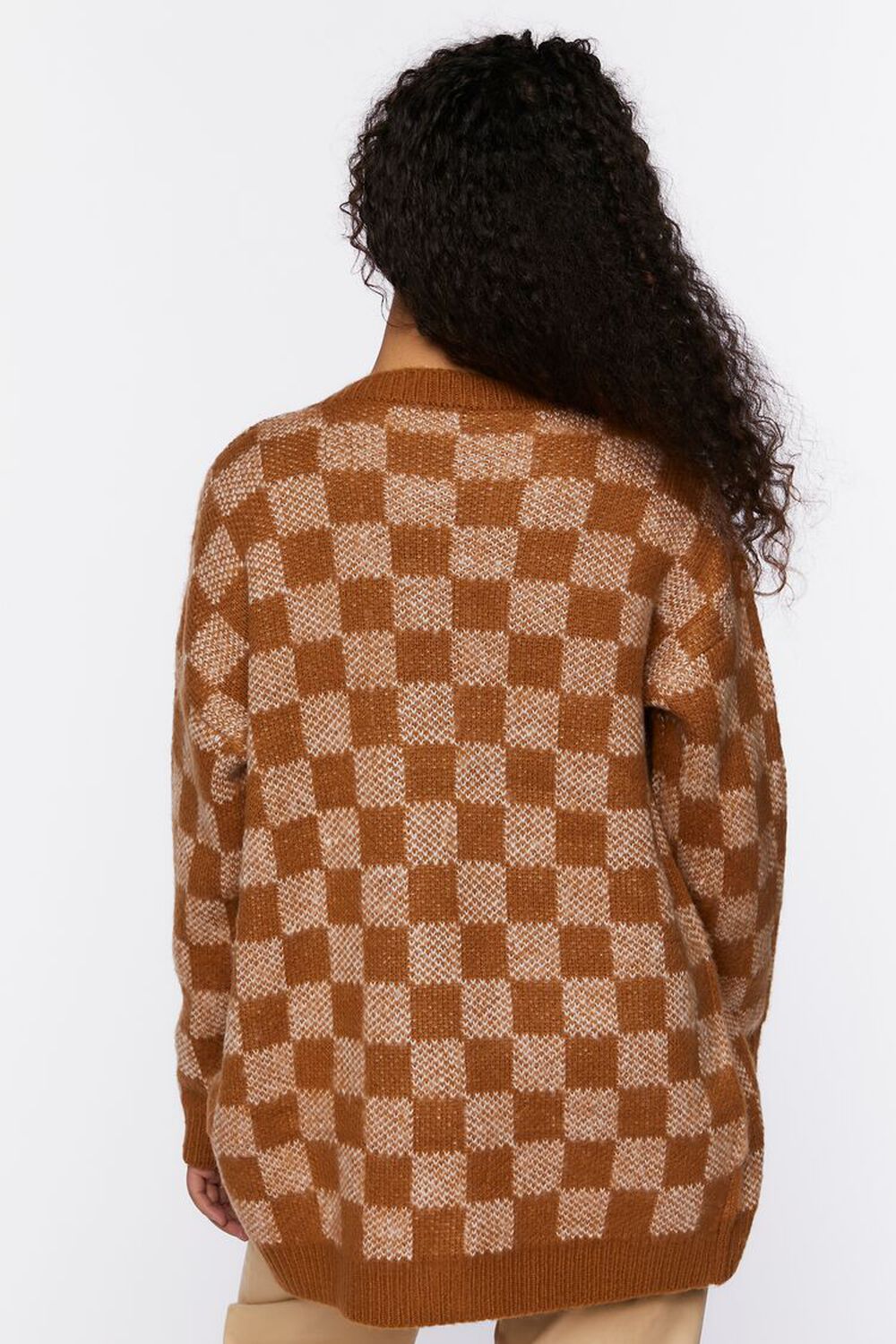 BROWN/MULTI Checkered Cardigan Sweater, image 3