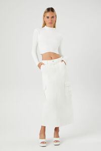 WHITE Ribbed Mock Neck Sweater-Knit Crop Top, image 4
