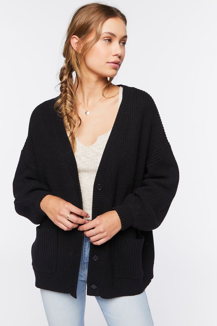 Forever 21 Plus  Wine Black Fuzzy Knit draped Open Front Cardigan XL-1X