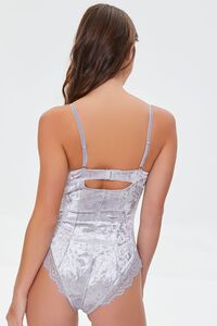 SHADOW GREY Velvet Lace-Trim Lingerie Bodysuit, image 3