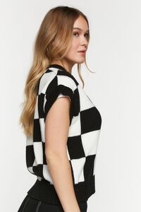 WHITE/BLACK Checkered V-Neck Sweater Vest, image 2