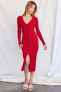 RED Ribbed Midi Sweater Dress, image 4