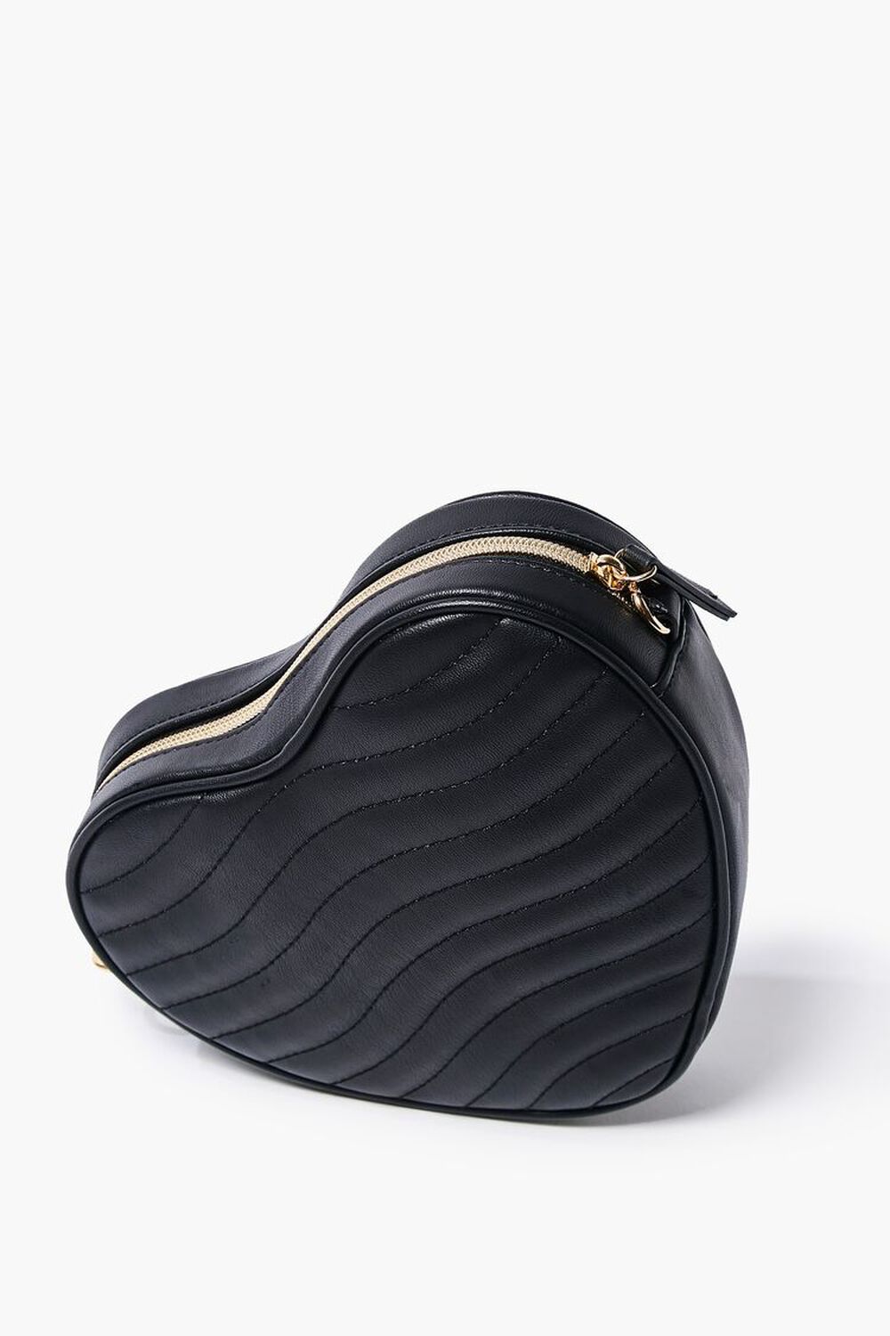 BLACK Quilted Heart-Shaped Crossbody Bag, image 1