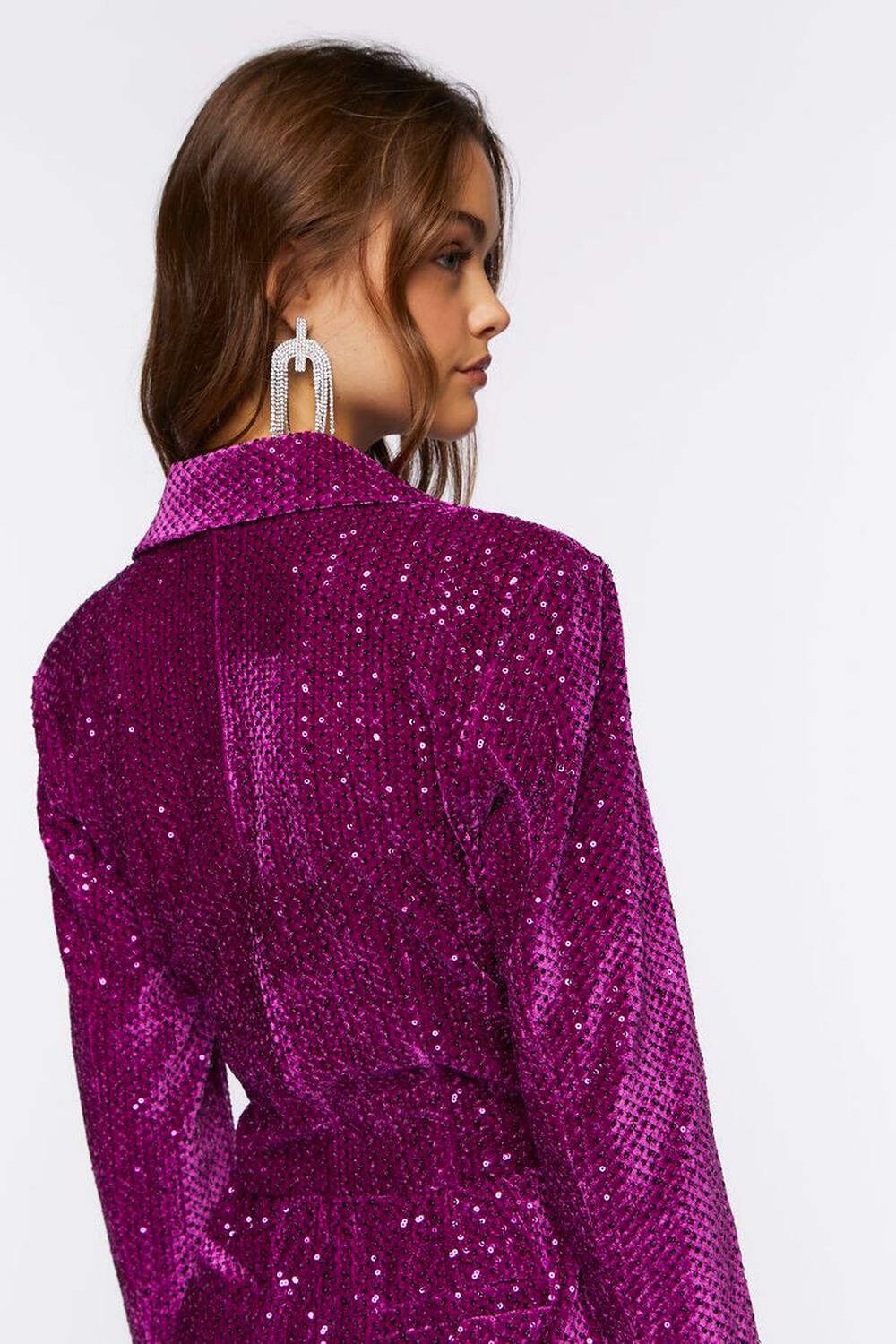 Sequin Solid Lapel Cropped Blazer