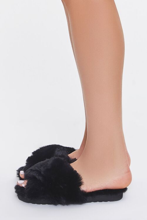 BLACK Faux Fur Open-Toe Slippers, image 2