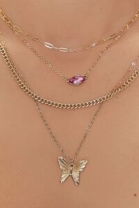 GOLD/PINK Upcycled Butterfly Layered Necklace Set, image 2