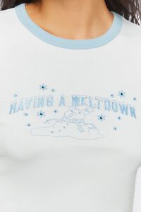 WHITE/BLUE Meltdown Graphic Ringer Baby Tee, image 5