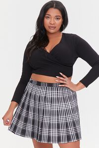 BLACK/MULTI Plus Size Pleated Plaid Mini Skirt, image 1