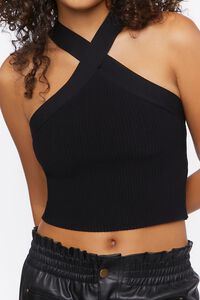 BLACK Sweater-Knit Halter Crop Top, image 5