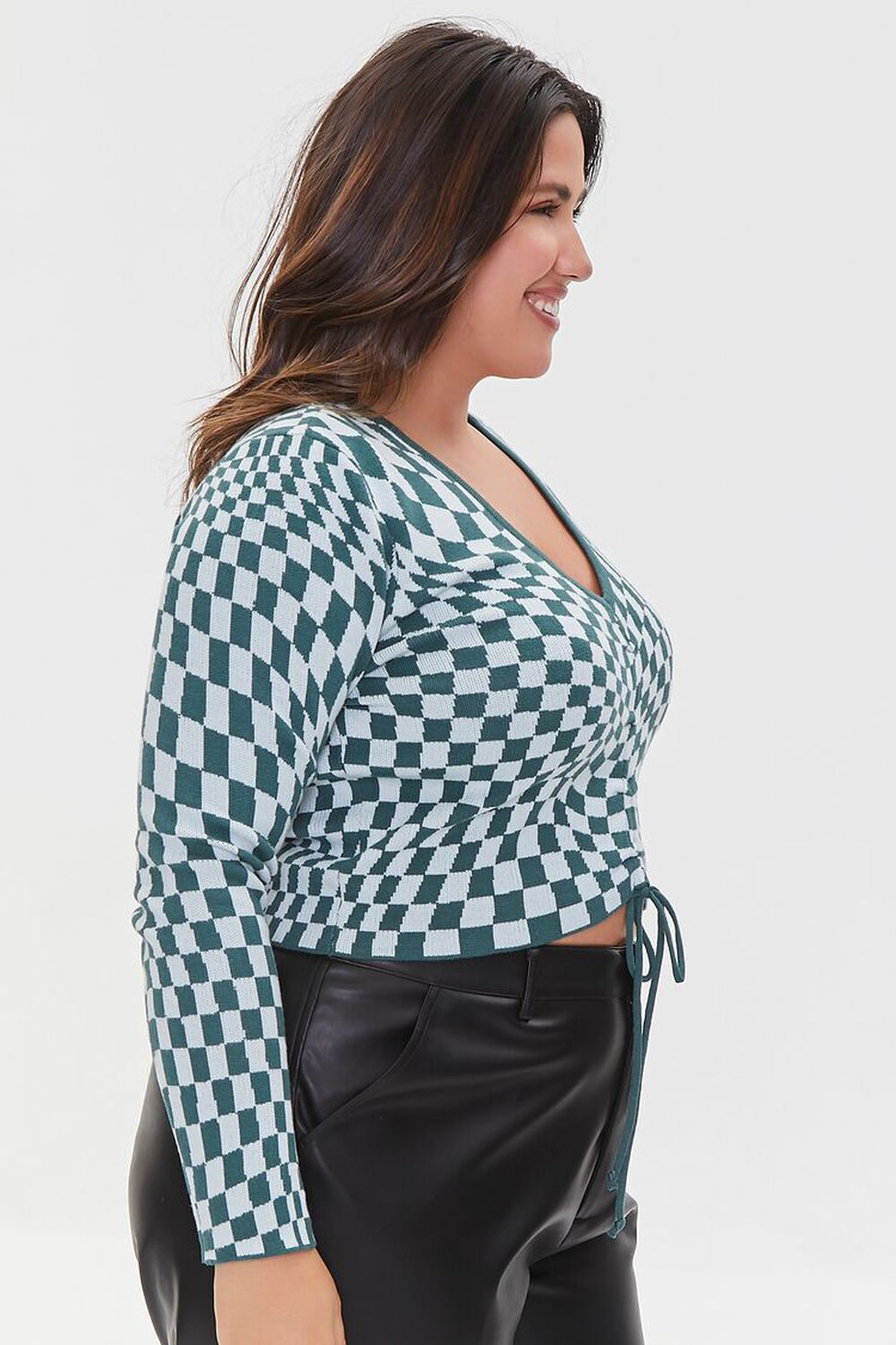 GREEN/MULTI Plus Size Checkered Sweater, image 2
