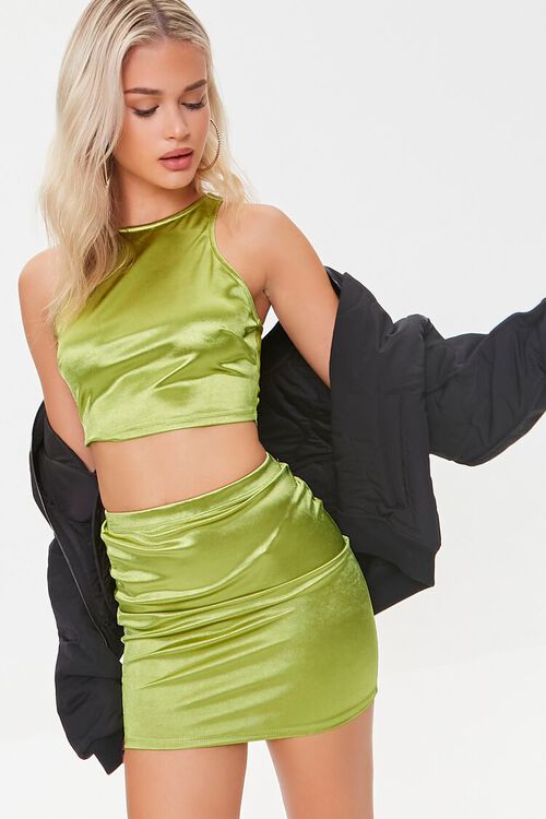 GREEN Satin Crop Top & Mini Skirt Set, image 1