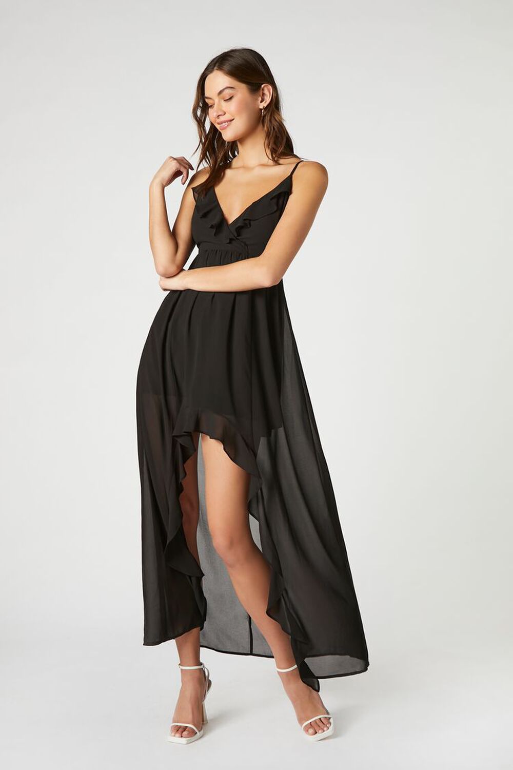 BLACK Chiffon Ruffle High-Low Dress, image 1