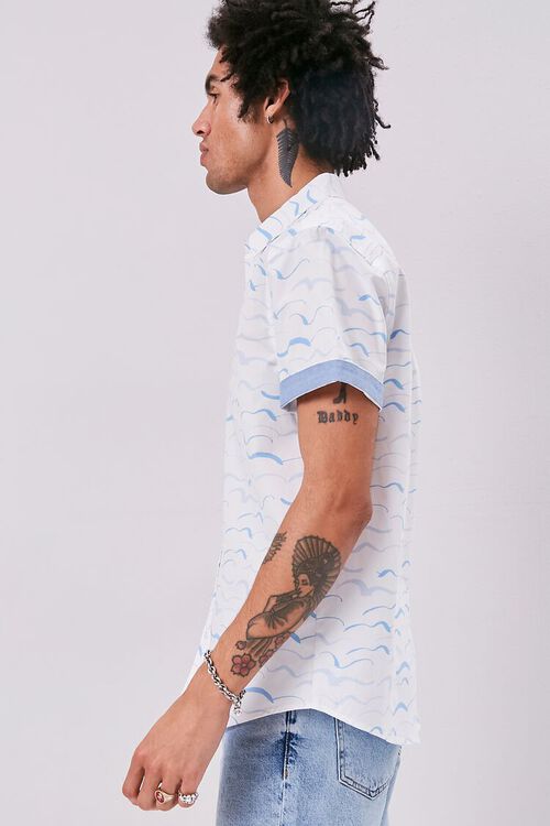 WHITE/BLUE Wave Print Fitted Shirt, image 2