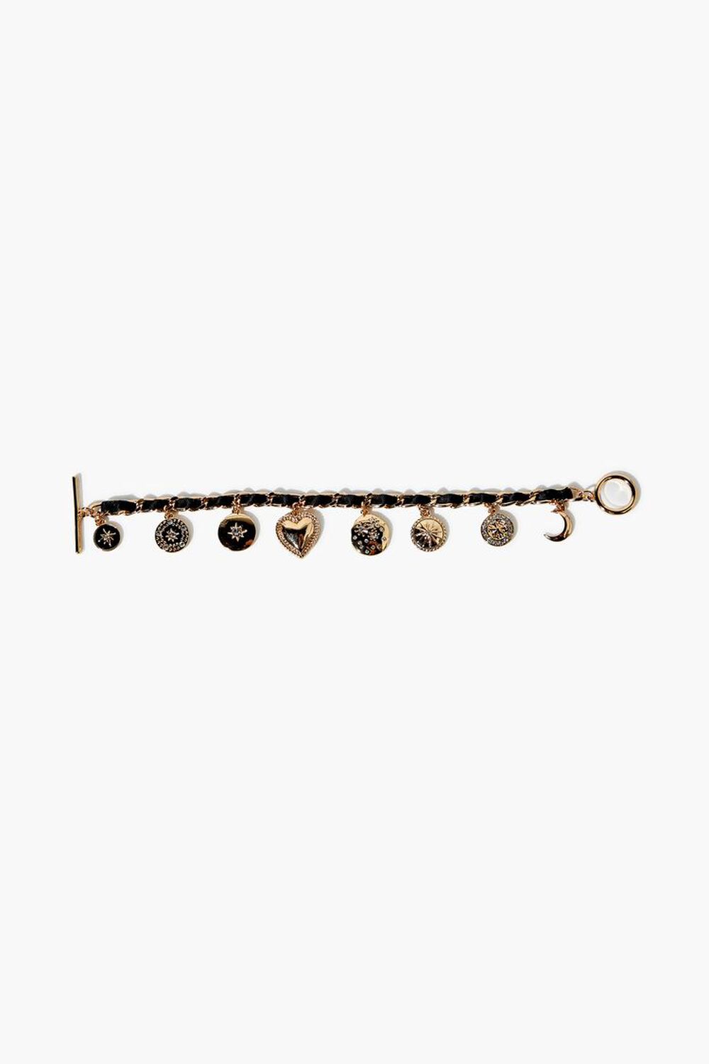 BLACK/GOLD Ribbon-Chain Charm Bracelet, image 1