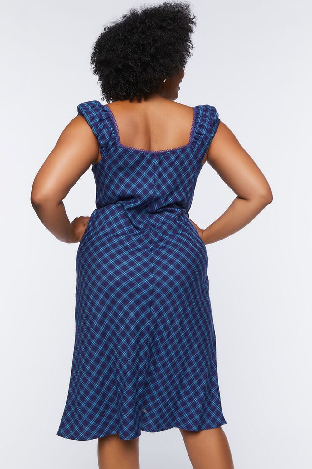 BLUE/MULTI Plus Size Plaid Midi Dress, image 3