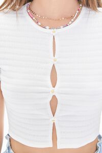 WHITE Ribbed Daisy Button-Up Crop Top, image 5