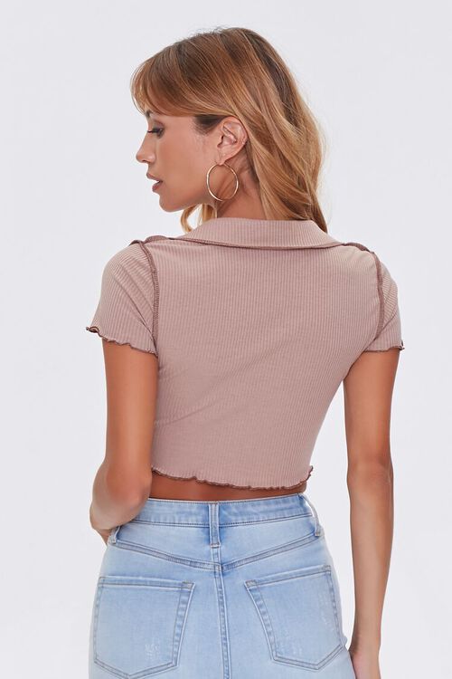 SAND/BROWN Lettuce-Edge Collared Crop Top, image 3