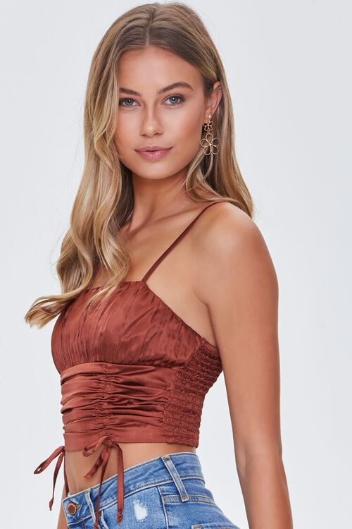 RUST Satin Ruched Cropped Cami, image 2