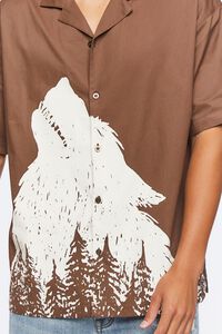 BROWN/CREAM Twill Wolf Graphic Button-Front Shirt, image 5