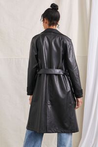 BLACK Faux Leather Double-Breasted Trench Coat, image 3