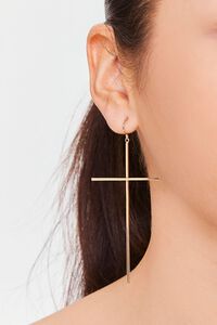 GOLD Cross Pendant Drop Earrings, image 1