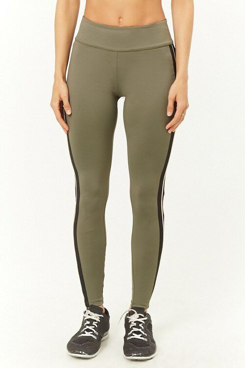 OLIVE/BLACK Active Contrast Piping & Trim Leggings, image 2