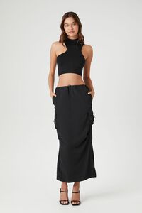 BLACK Seamless Cutout Cropped Halter Top, image 4