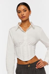 WHITE Corset Cropped Poplin Shirt, image 1