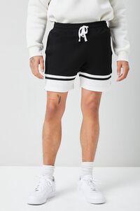 BLACK/WHITE French Terry Varsity-Striped Shorts, image 2