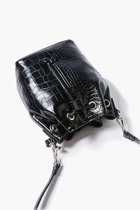 BLACK Faux Croc Leather Bucket Bag, image 3