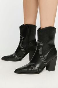 BLACK Faux Leather Contrast Cowboy Boots, image 1