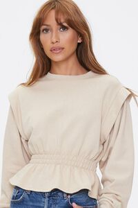 TAUPE French Terry Flounce-Hem Top, image 1
