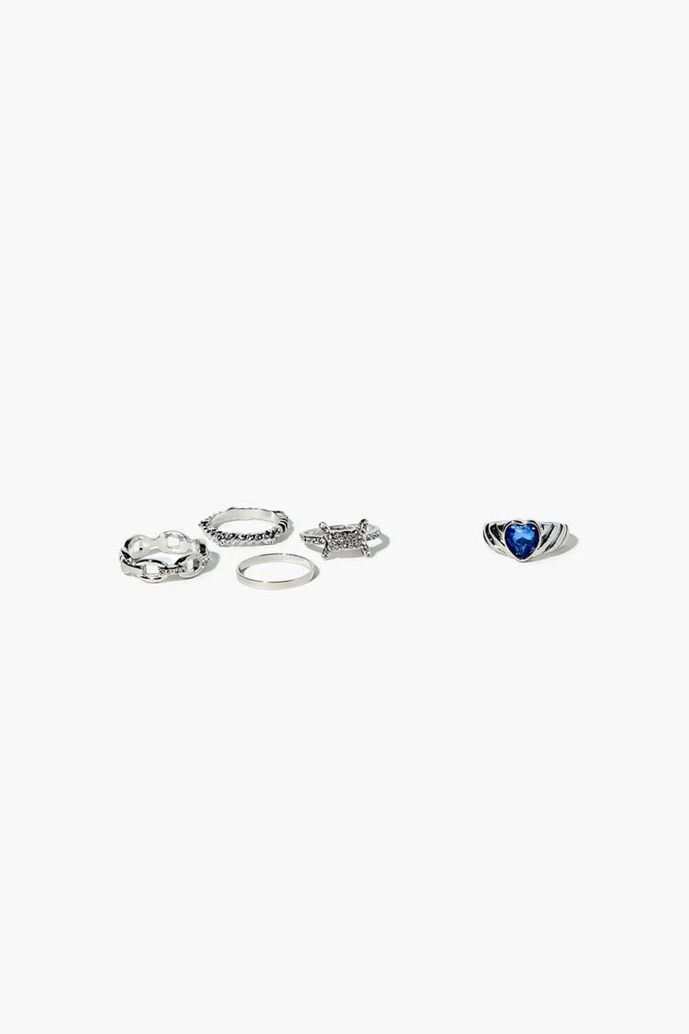 SILVER/BLUE Assorted High-Polish Ring Set, image 1