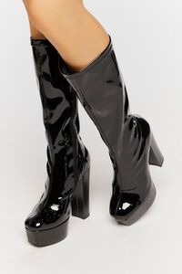 BLACK Faux Patent Leather Calf-High Boots, image 1
