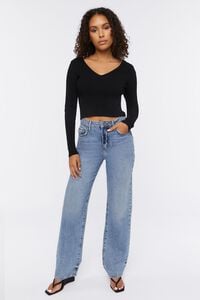 BLACK Ribbed Cropped Fitted Sweater, image 4