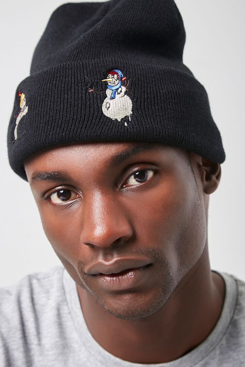 BLACK/MULTI Embroidered Snowman Beanie, image 1